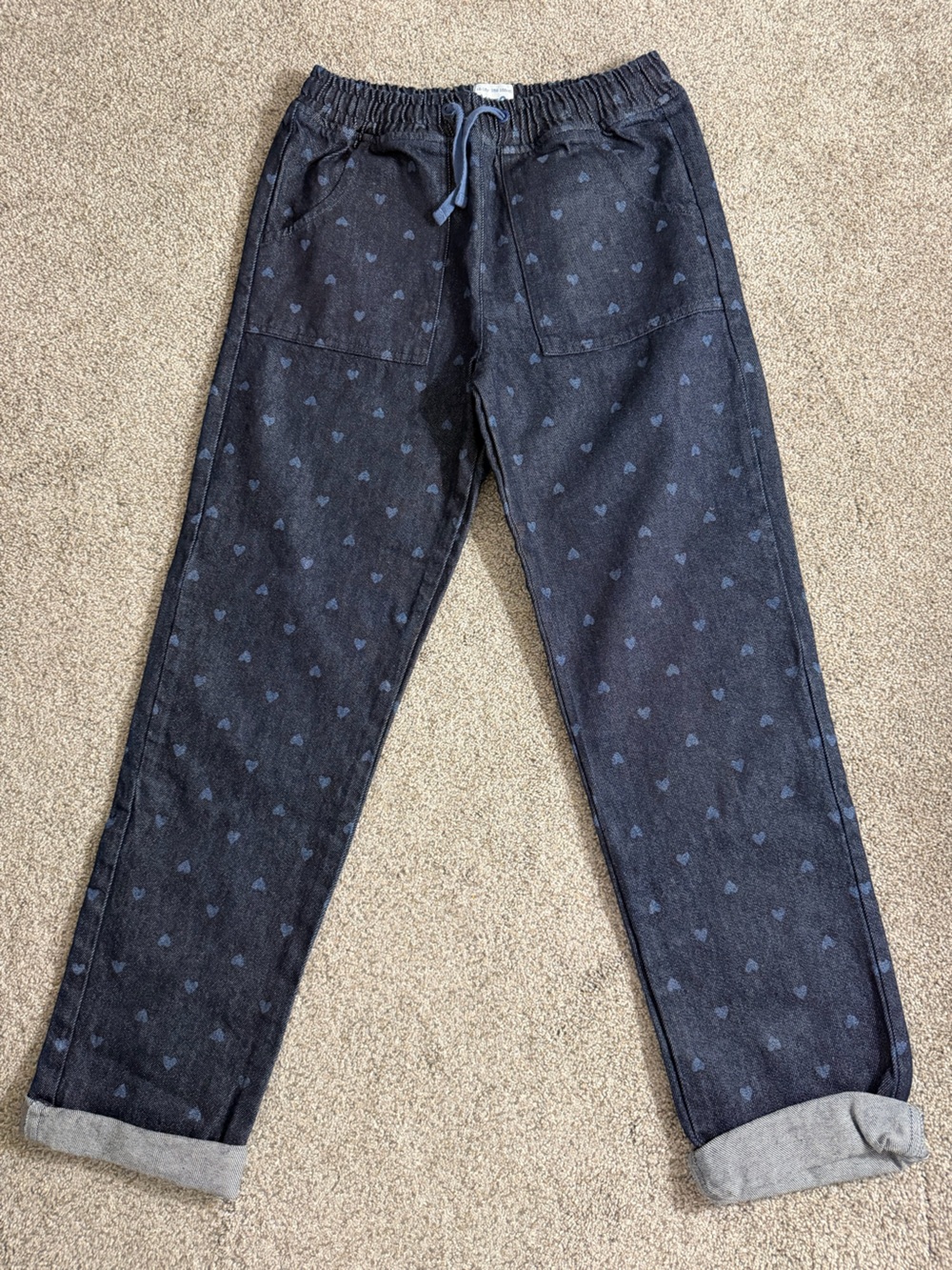 NWT Kite Clothing Polka Heart Denim Pull Ons in Medium Wash Blue Size 12-13 Year